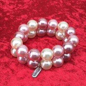 Kissaka Pink & Cream Faux Pearl Elastic Stretch Bracelet With Silver-Tone Tag
